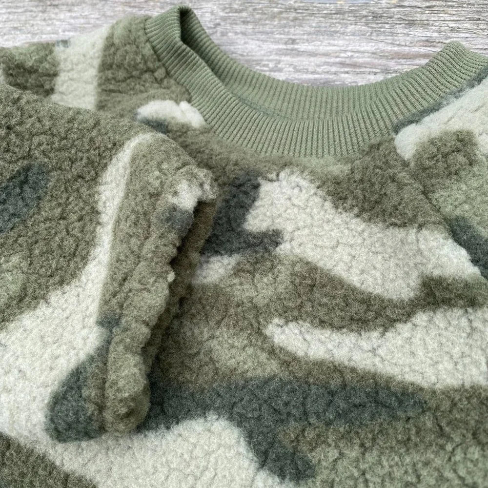 Old Navy Olive Camouflage Crew-Neck Sherpa Dress
